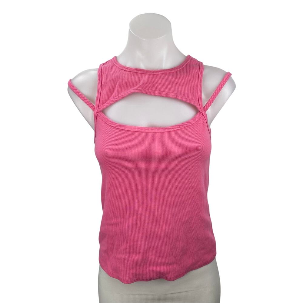 Anthropologie Maeve Pink Ribbed Knit Cutout Cami High Neck Tank Top Size M